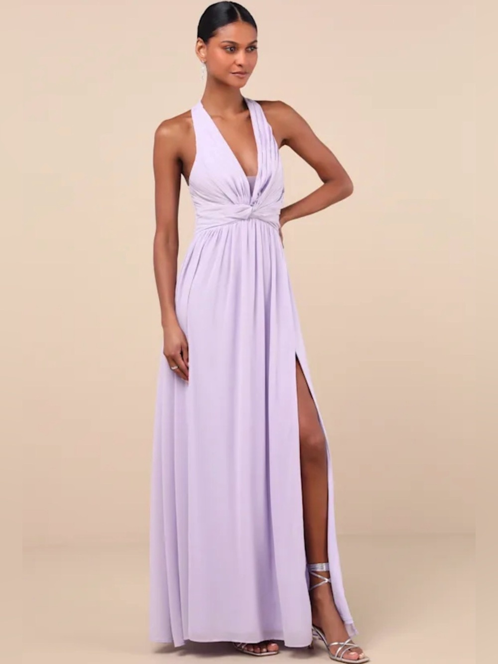 Marilina Lavender Pleated Twist-Front Maxi Dress XL